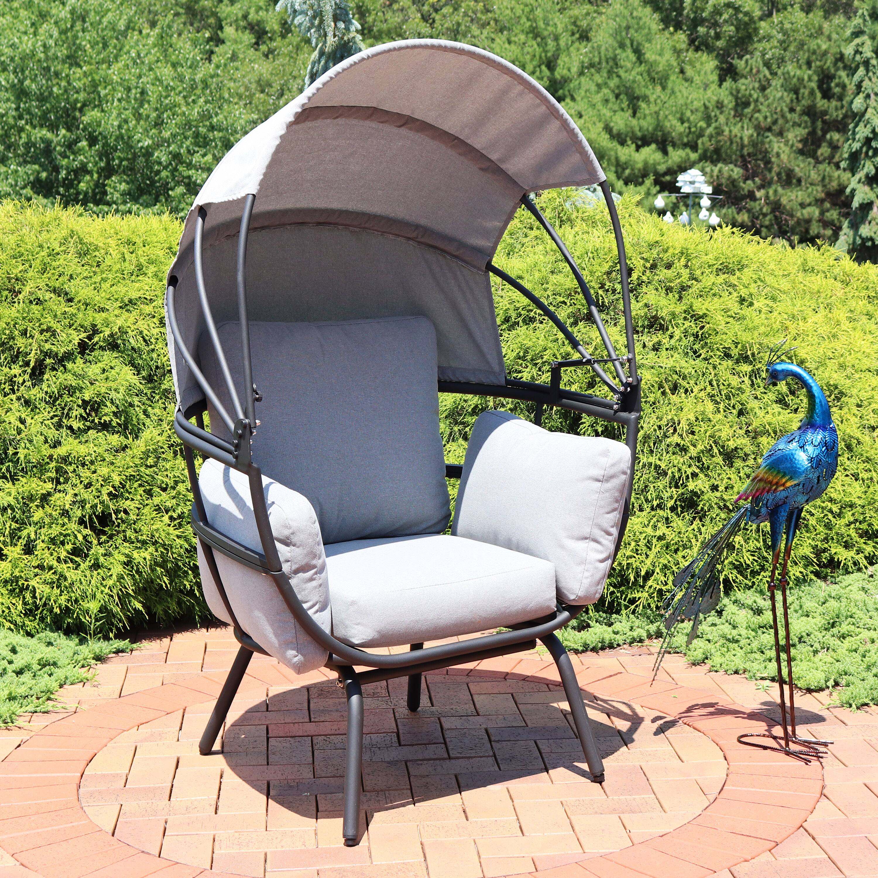 Alt View 4. Sunnydaze - Modern Luxury Wicker Lounge Chair with Retractable Shade - Gray.