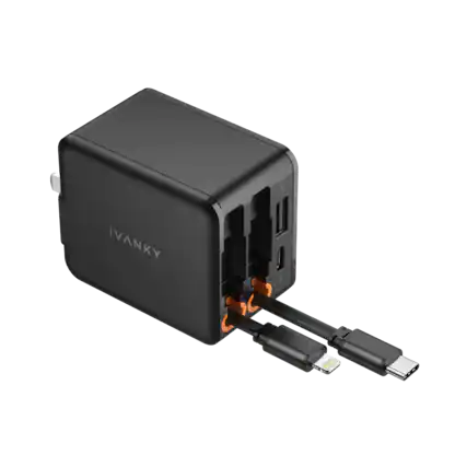 Front. iVANKY - 4-in-1 45W Fast Charging Retractable Wall Charger with Type-C and Lightning Cables - black.