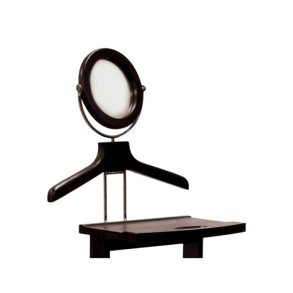 Back. FurniFact - Espresso Solid Wood Suit Stand, Valet Stand for Clothes with Mirror and Tray - Espresso.