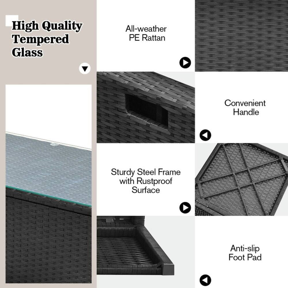 High Quality Tempered Glass  
All-weather PE Rattan  
Convenient Handle  
Sturdy Steel Frame with Rustproof Surface  
Anti-slip Foot Pad