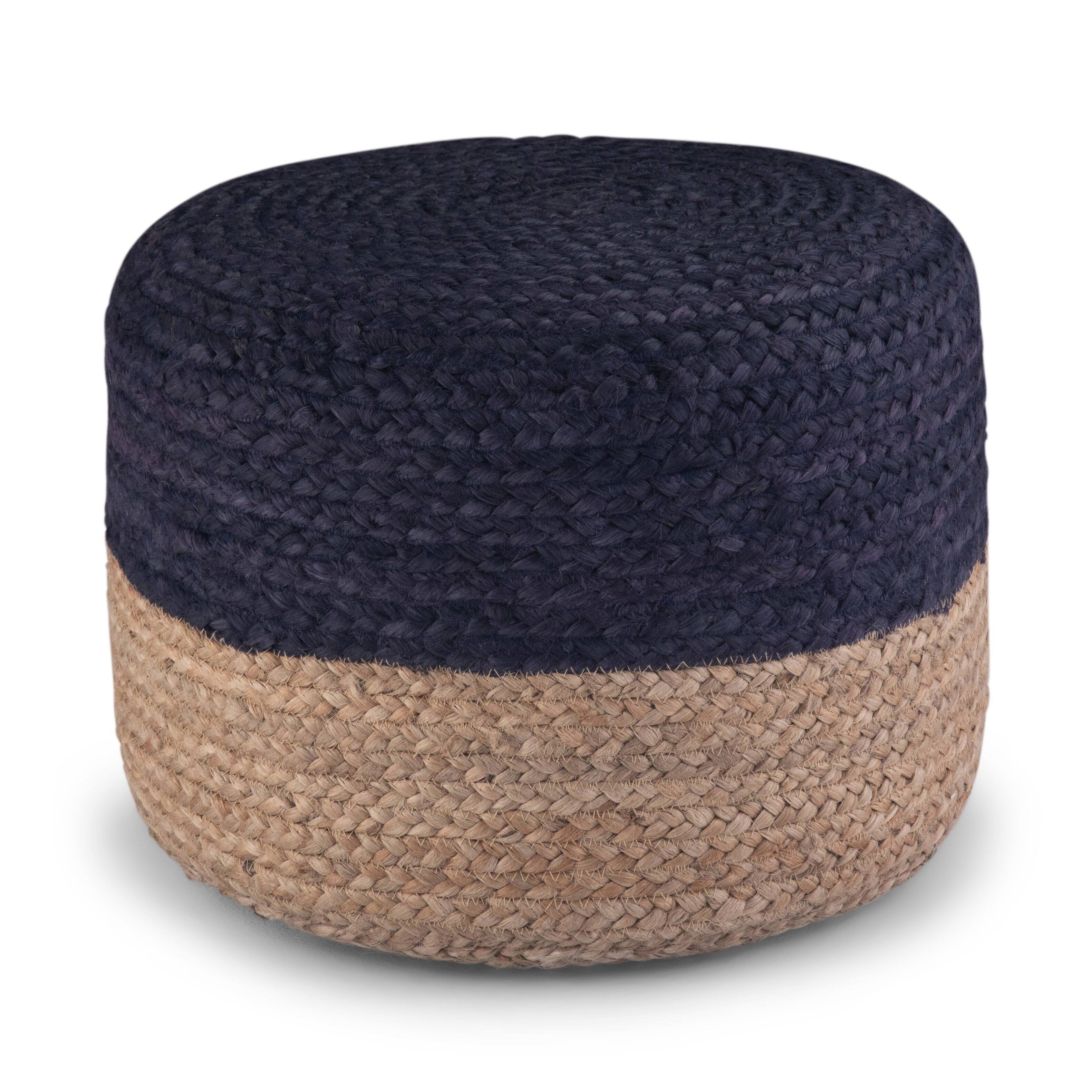 Alt View 13. Simpli Home - Lydia Round Pouf - Navy, Natural.