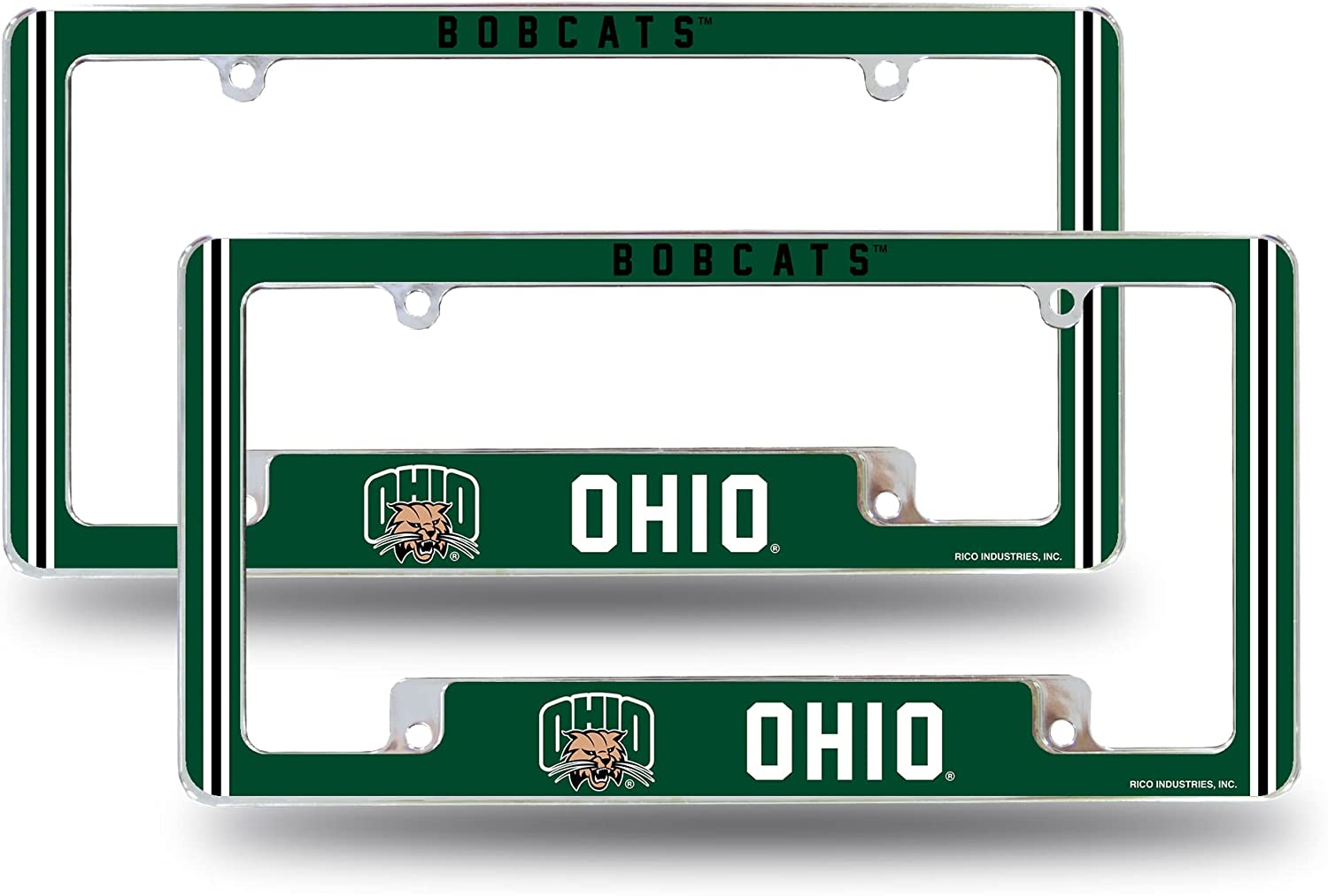 Ohio NCAA Bobcats (Set of 2) Chrome Metal License Plate Frames with Bold Full Frame Design