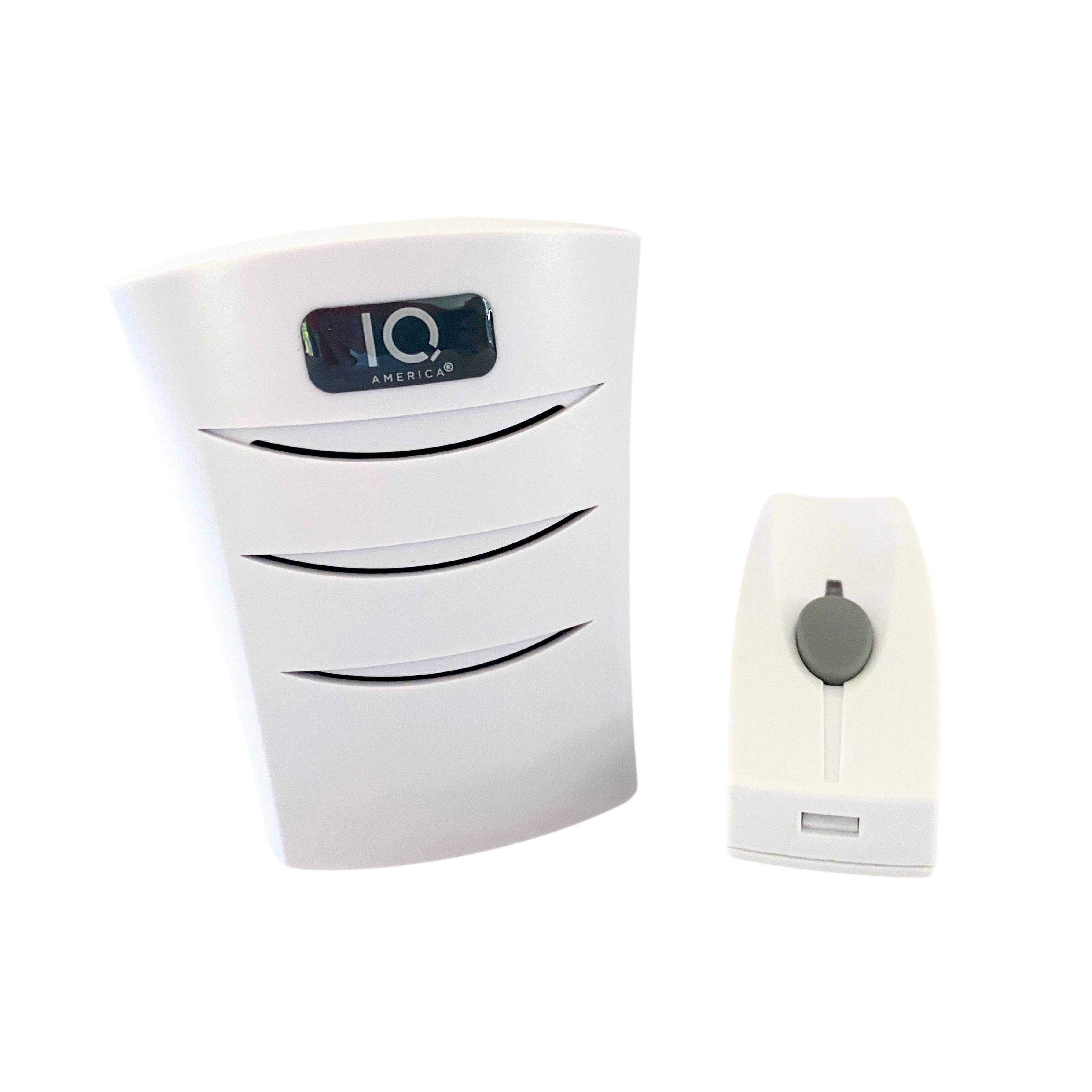 Front. IQ America - Battery Powered Wireless Portable Door Bell Chime Kit, 4 Chime Tones, 4 Volume Levels, 1 Button - White.