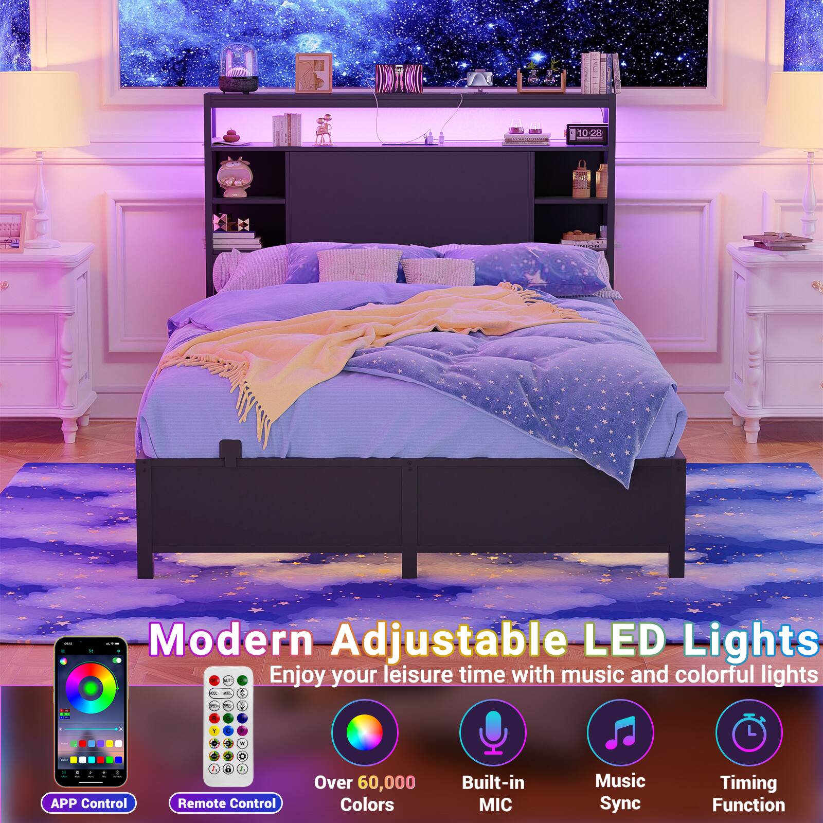 1028 2 Modern Adjustable LED Lights - Enjoy your leisure time with music and colorful lights

- APP Control
- Remote Control
- Over 60,000 Colors
- Built-in MIC
- Music Sync
- Timing Function
