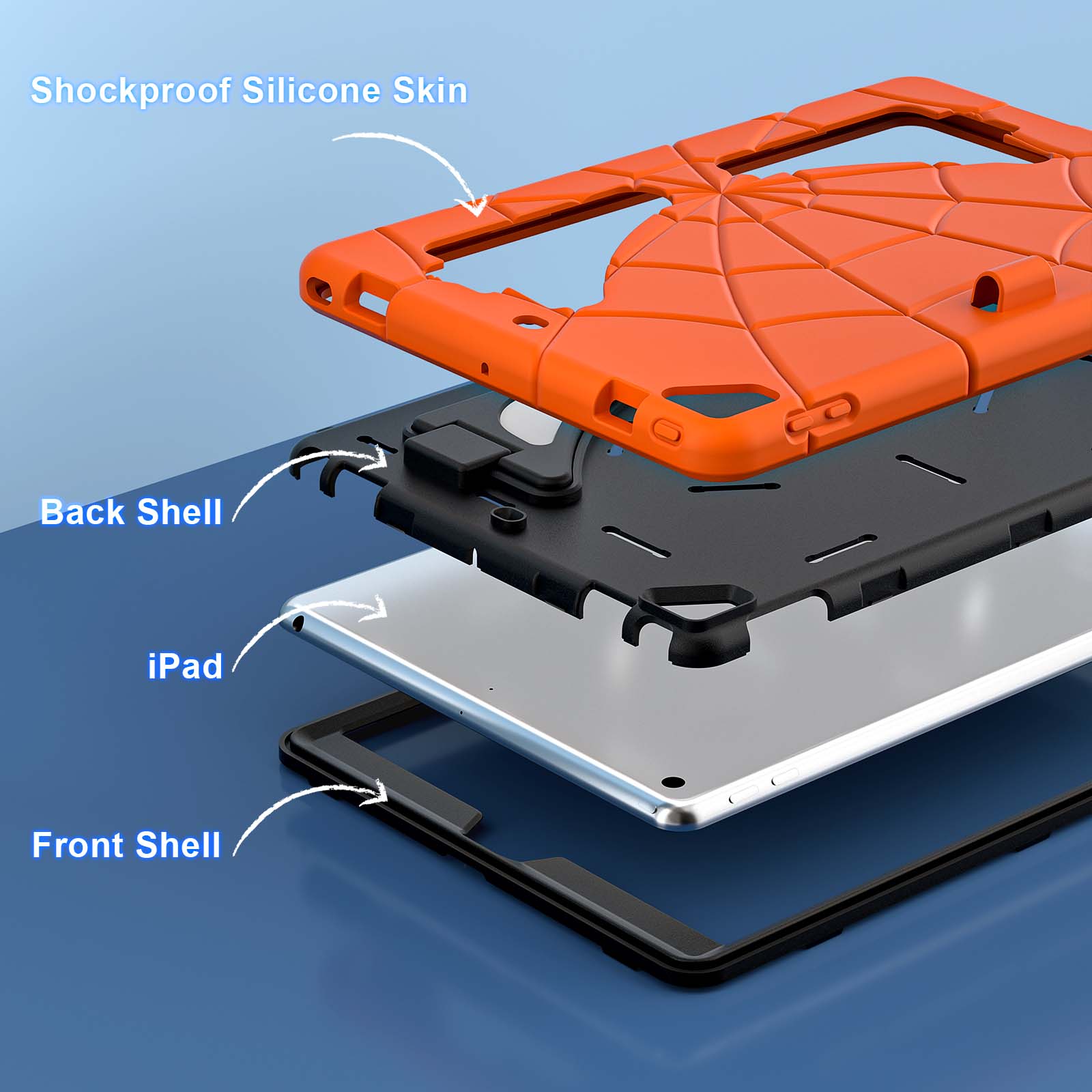 Shockproof Silicone Skin  
Back Shell  
iPad  
Front Shell
