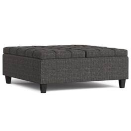 Simpli Home - Harrison 40 inch Wide Large Square Coffee Table Storage Ottoman Polyester Tweed - Ebony
