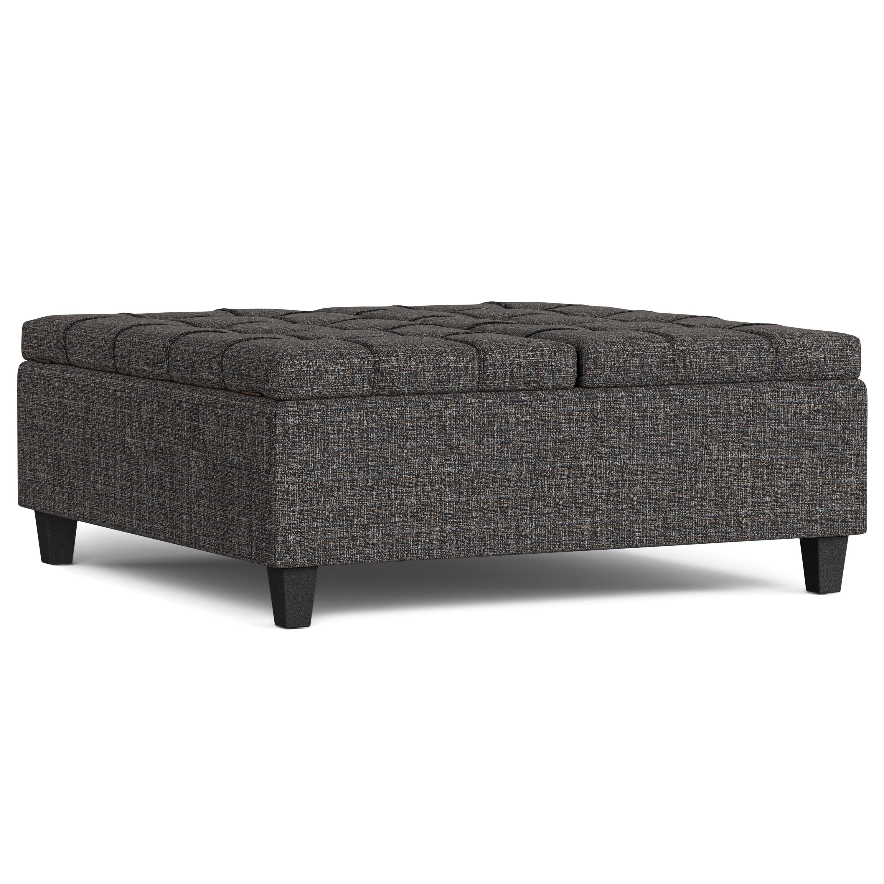 Front. Simpli Home - Harrison 40 inch Wide Transitional Square Large Coffee Table Storage Ottoman in Ebony Polyester Tweed, Assembled - Ebony.