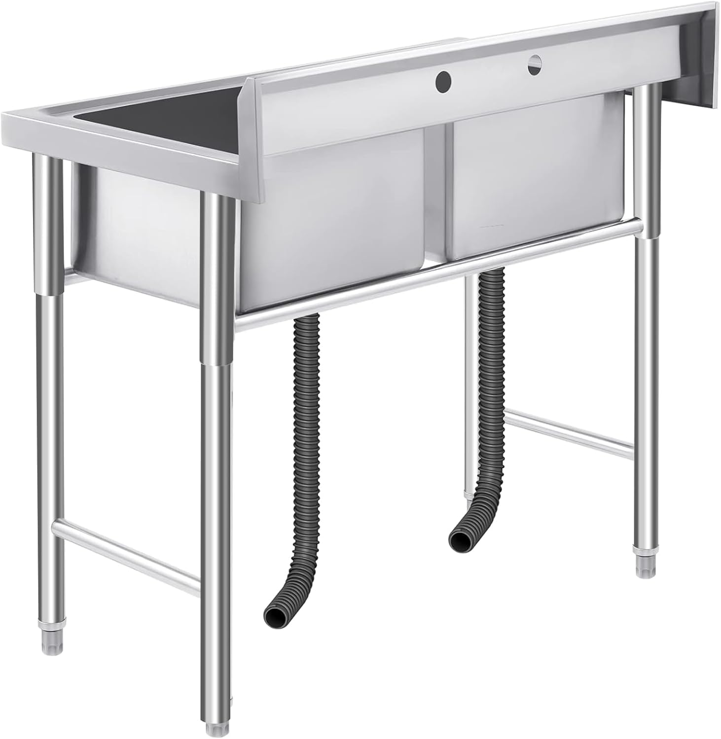 Alt View 3. Acekool - Stainless Steel Utility 2 Sink with Backsplash, Freestanding Commercial Sink for Kitchen & Workshop - Silver.