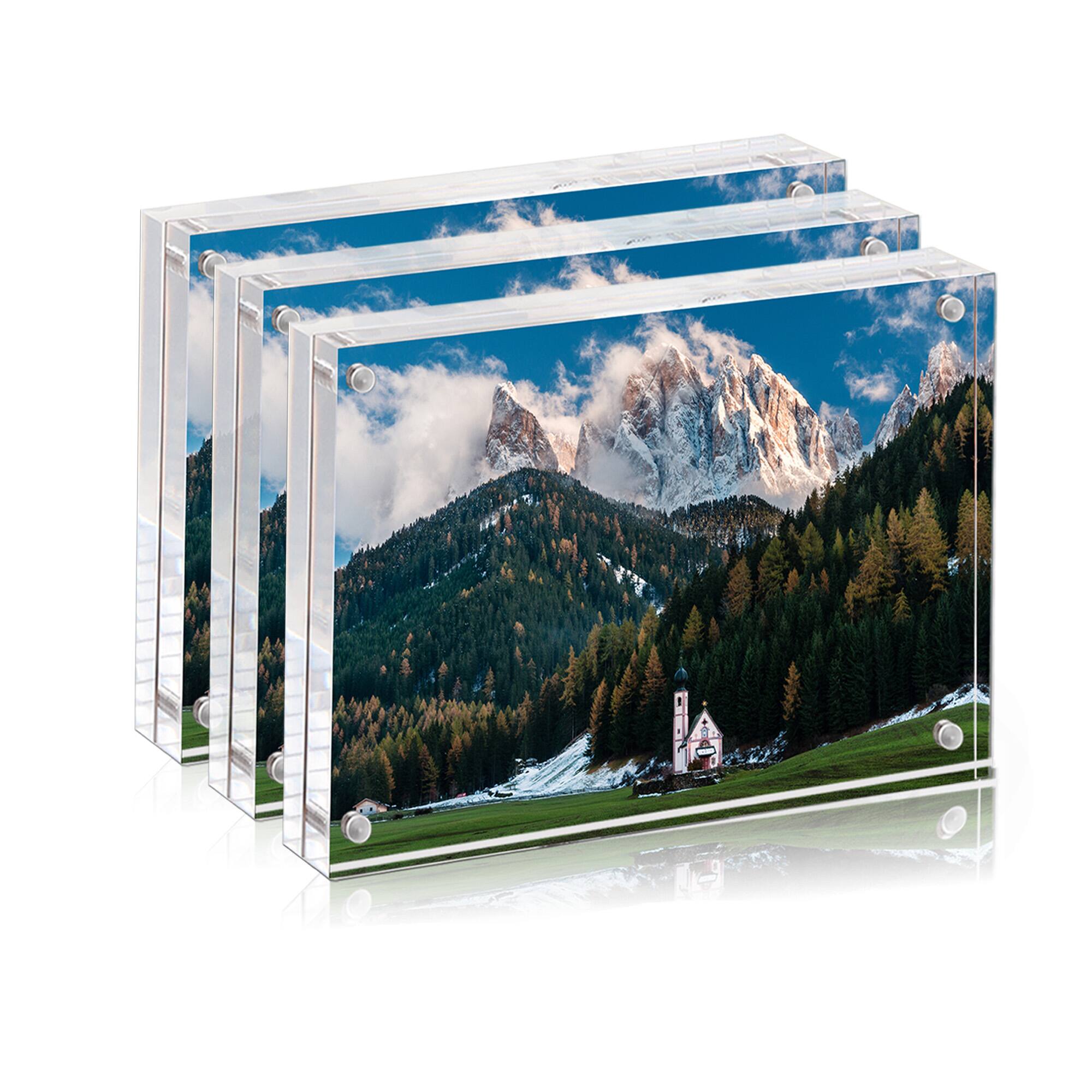 Front. BP4U - 5x7 Inch Tabletop Acrylic Picture Frames, 12+12MM Double Sided Desktop Photo Frames (3-Pack).