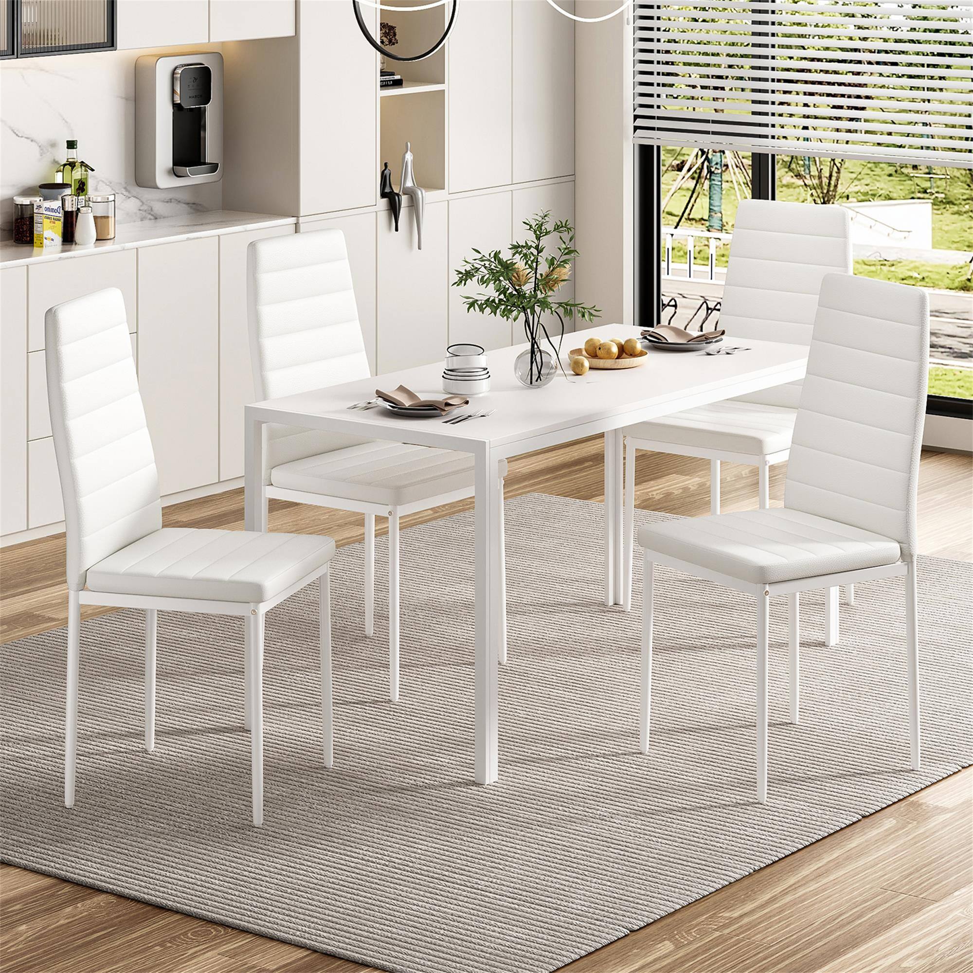 Alt View 4. Boyel Living - Set of 4 White PU Leather Dining Chairs for Kitchen Modern Side Chairs with Sturdy Metal Frame - White.