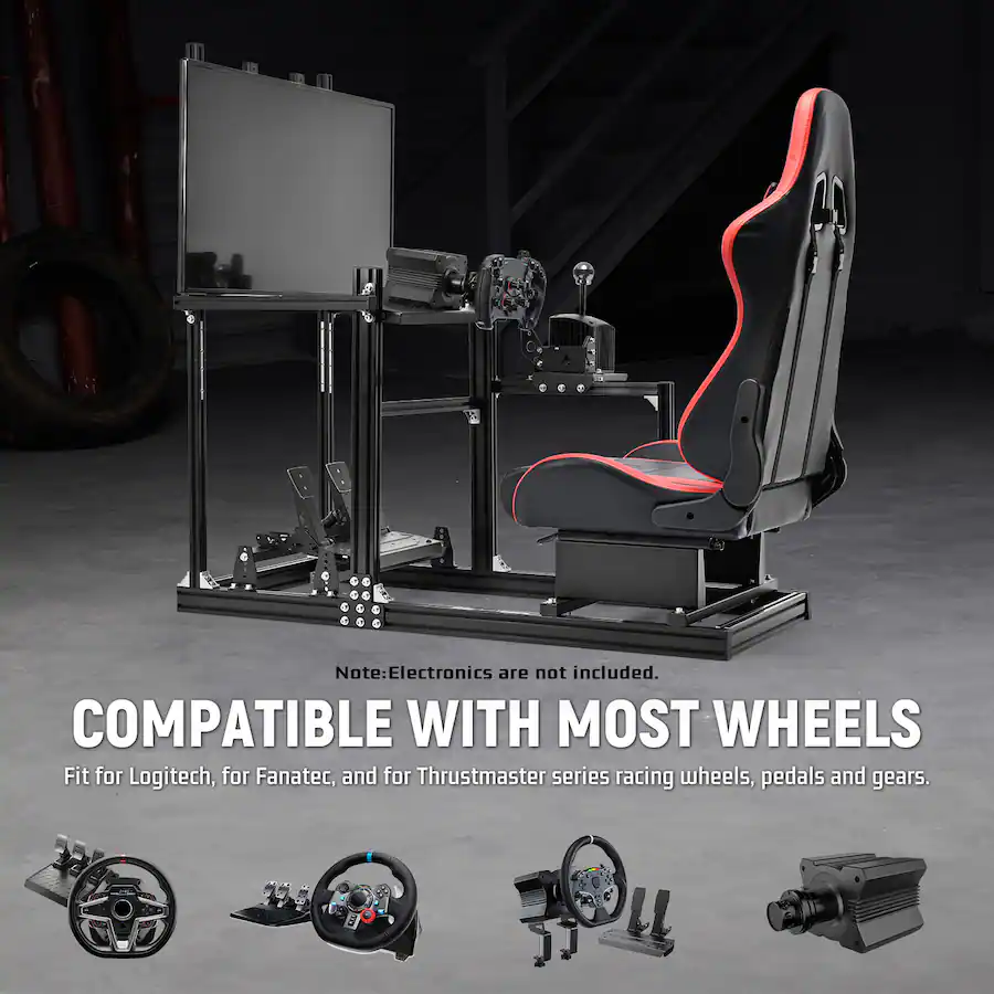 Custom Sim Cockpits Dardoo Racing Simulator Cockpit with Red Seat and Monitor Stand Fit for ...