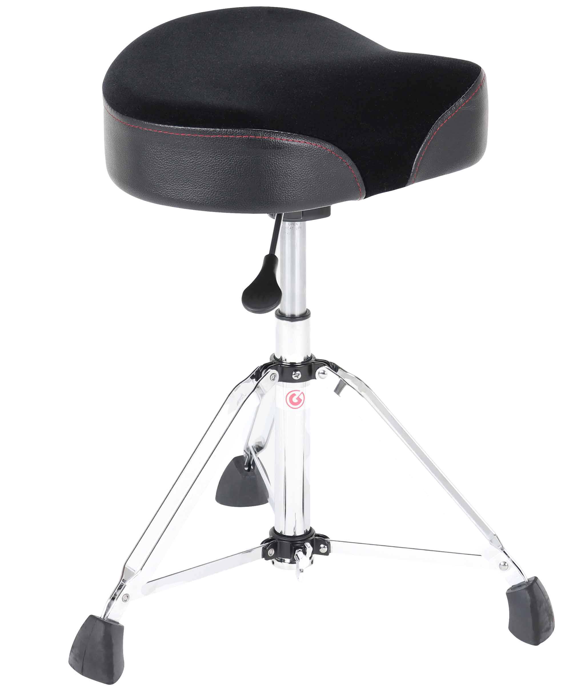 Left. Gibraltar Hardware - Hydraulic Drum Throne with Oversized Saddle Seat and Pneumatic Height Adjustment, Double-Braced Tripod, Super Foot Base.