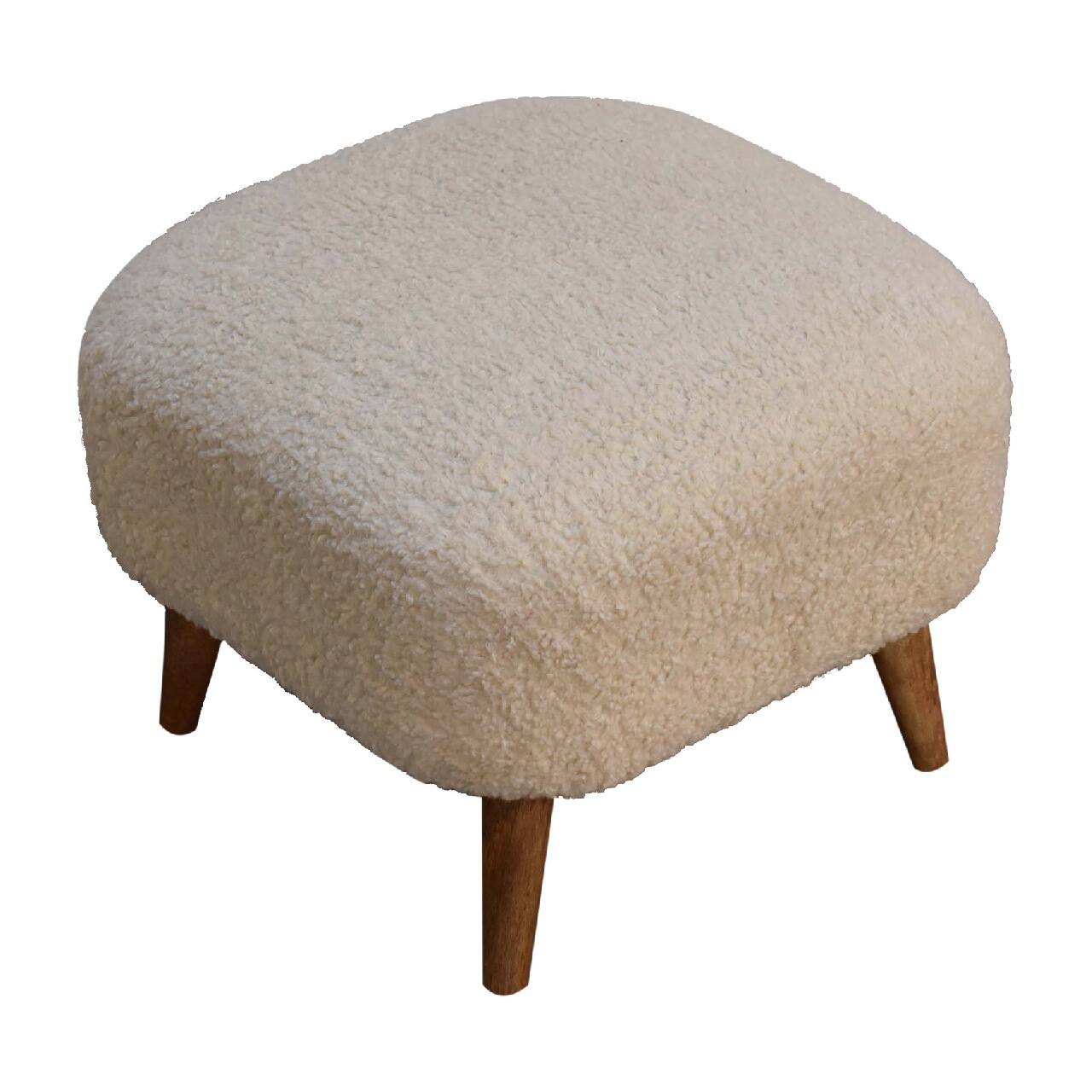 Alt View 5. Artisan Furniture - Artisan Furniture Solid Wood Boucle Cream Square Footstool, Upholstered, Cream - Brown & Cream.