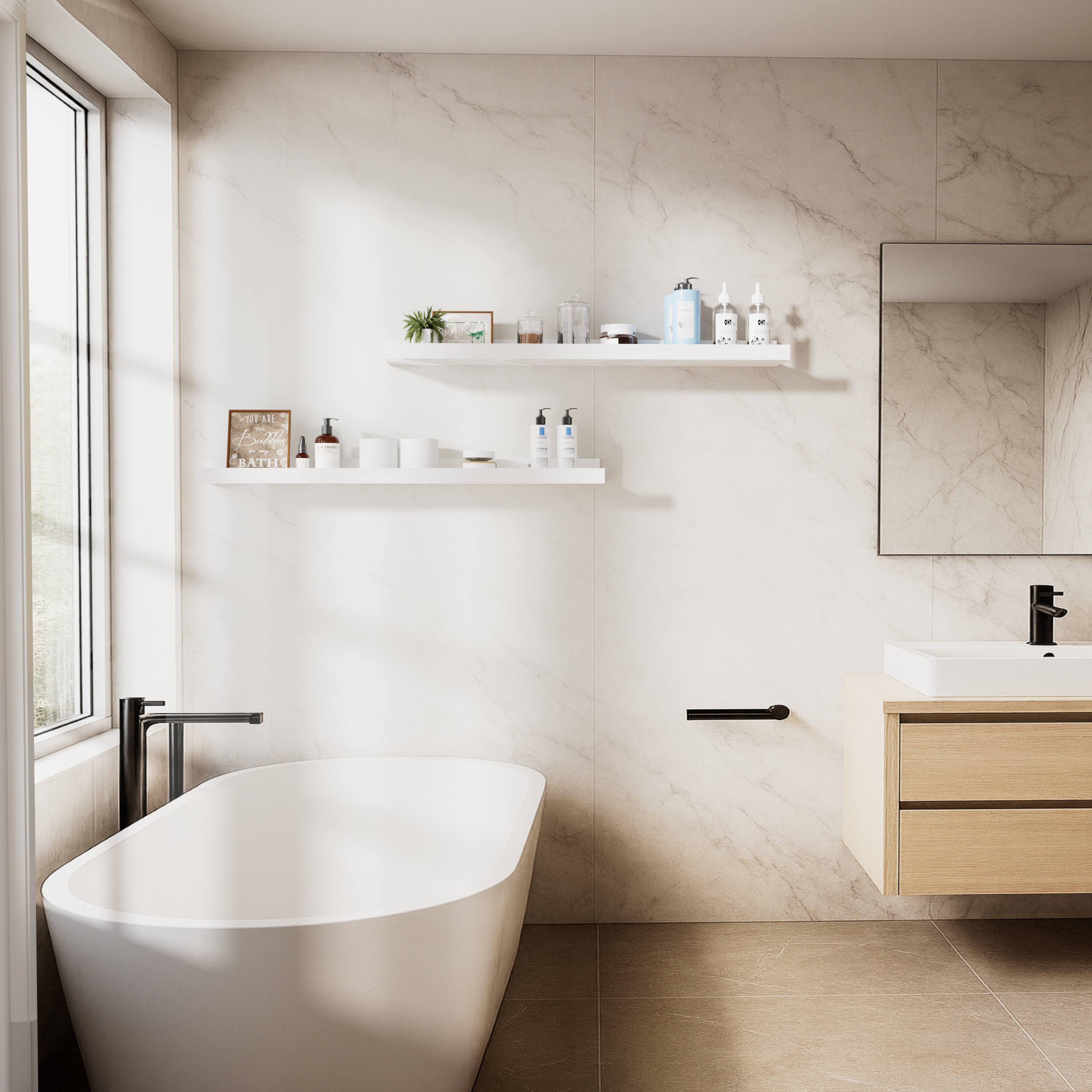 Alt View 2. Mifurn - 2 Pack 36 in Floating Picture Ledge Wall Shelves, Rustic Wooden Shelf for Books, Frames & Decor Display Floating Shelves - White.