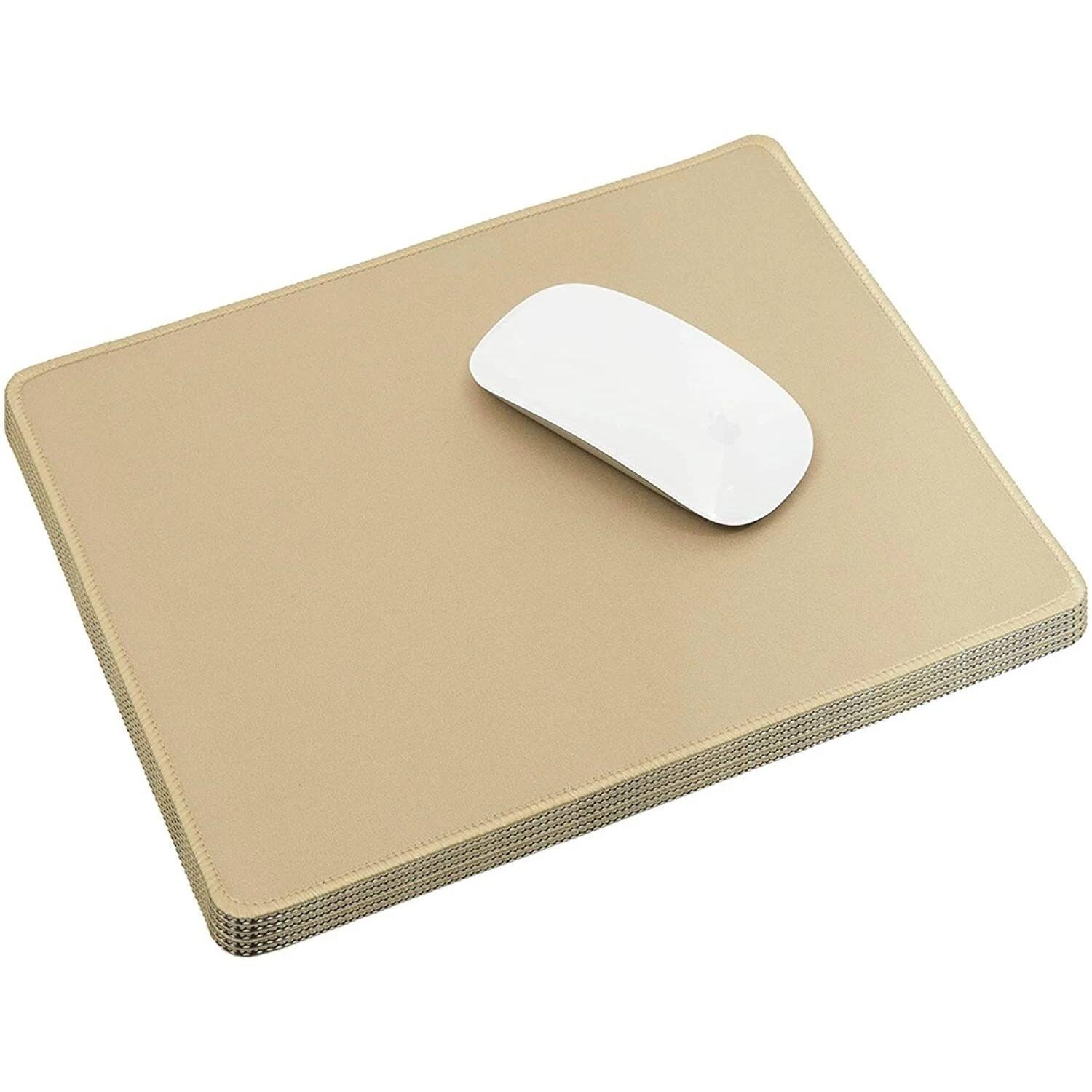 Left. Stock Preferred - 4 Pack Non-Slip Mouse Pad with Stitched Edge – 11 x 8.7 Inches - Beige.
