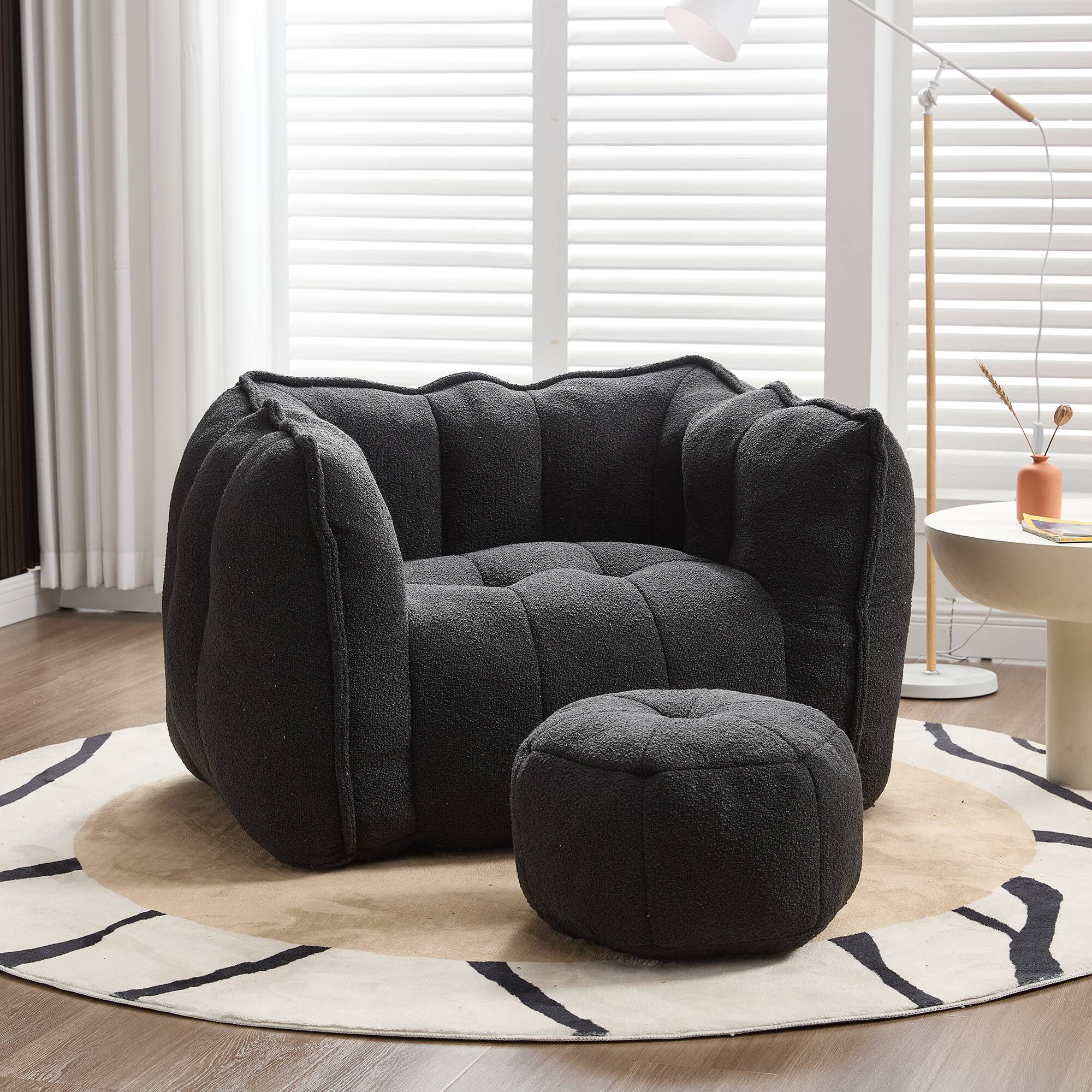Alt View 9. GOODSILO - Premium Square Bean Bag Sofa with Footstool for Ultimate Relaxation in Living Room and Bedroom - Black.