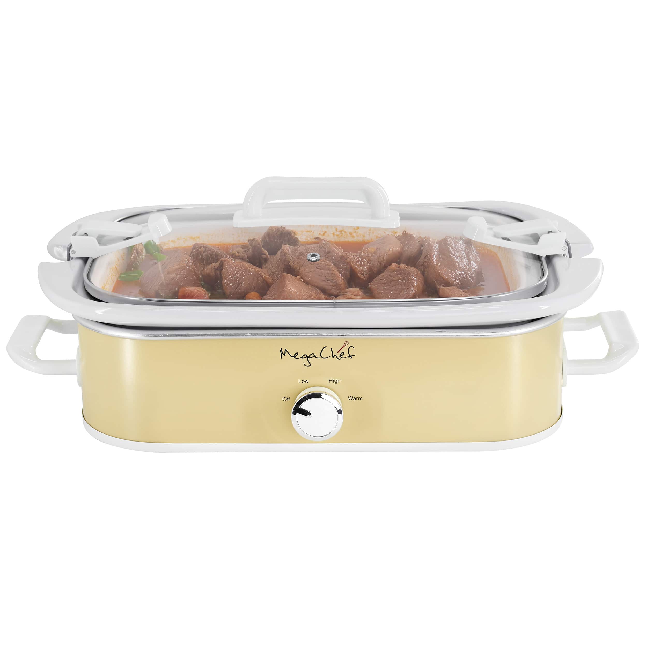 MegaChef - 3.5 Quart Casserole Slow Cooker with 3 Temperature Settings - Cream