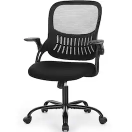 AENKYO - Home Office Chair Computer Chair with Lumbar Support and Rocking Mode, Height Adjustable with Flip Armrest - Black