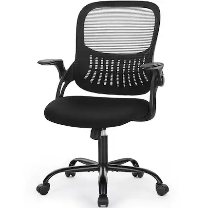 Front. AENKYO - Home Office Chair Computer Chair with Lumbar Support and Rocking Mode, Height Adjustable with Flip Armrest - Black.