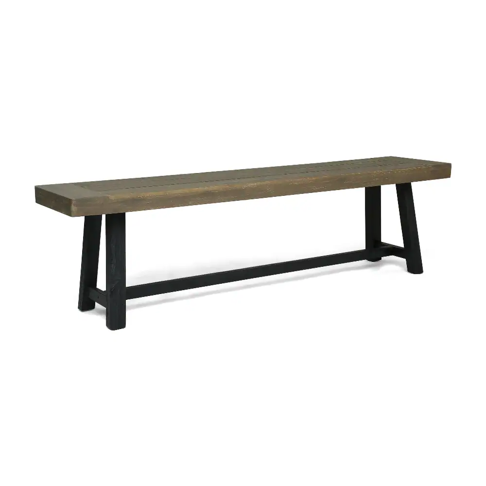 Alt View 3. Ropilly - Ropilly Acacia Wood Outdoor Dining Bench Sandblast Gray Patio Bench with Black Legs for Backyard Garden - Sandblast Gray.