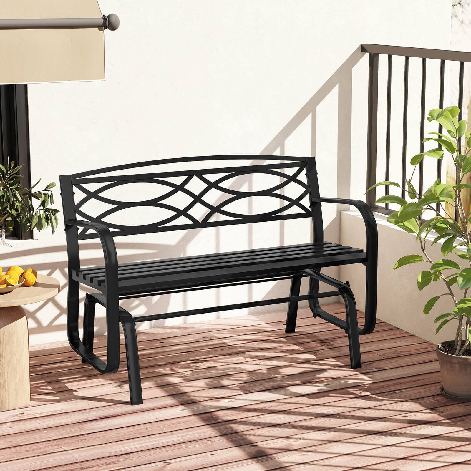 Alt View 3. Costway - Costway 2-Person Outdoor Glider Bench with Metal Frame Armrests Geometric Backrest - Black.