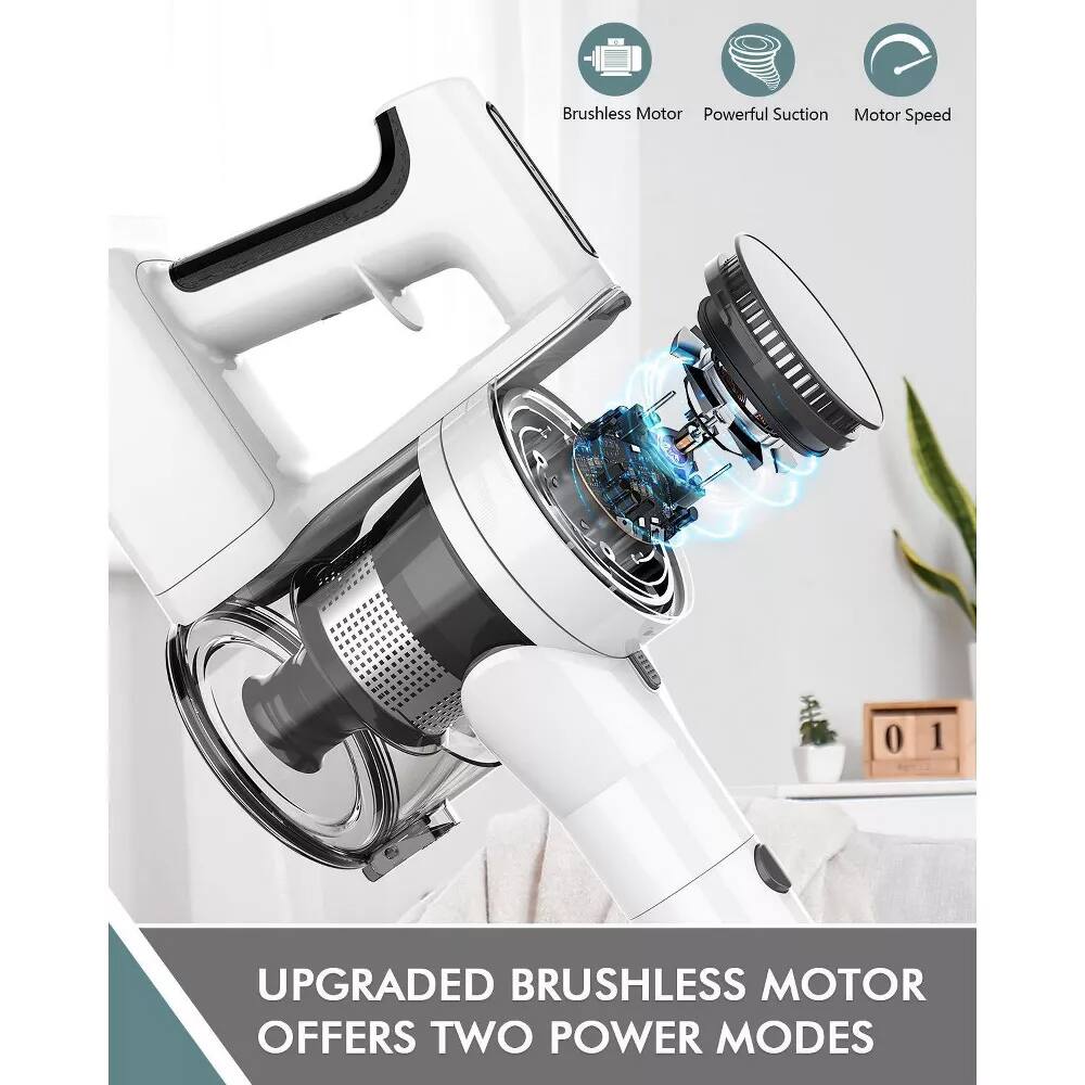 The text in the image can be grouped and corrected as follows:

**Brushless Motor Powerful Suction Motor Speed 0-1 UPGRADED BRUSHLESS MOTOR OFFERS TWO POWER MODES**

**UPGRADED BRUSHLESS MOTOR OFFERS TWO POWER MODES**

**Features:**
- Brushless Motor
- Powerful Suction
- Motor Speed
