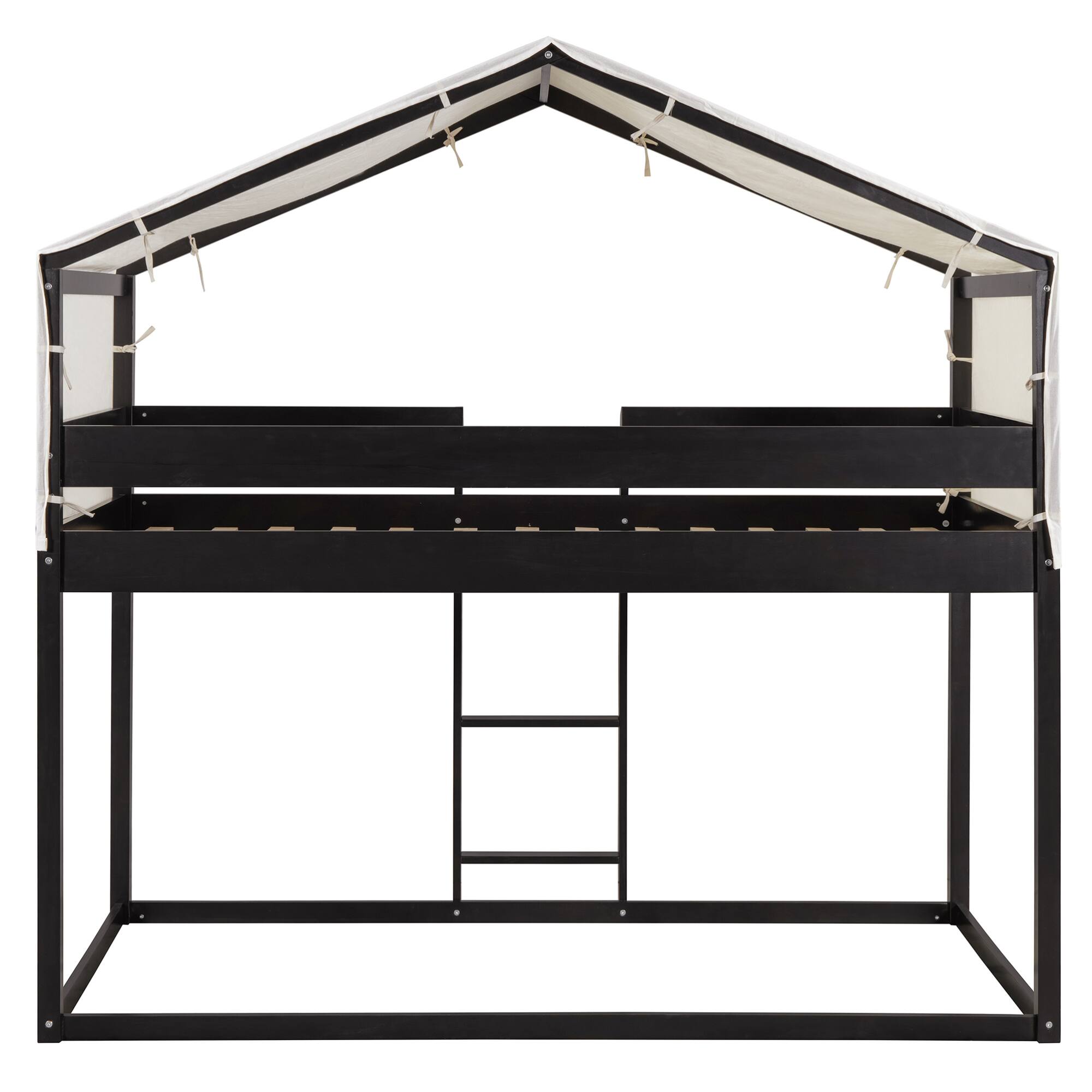 Alt View 2. GOODSILO - Space-Saving Twin Over Twin Wooden Bunk Bed with Playful Tent Design for Kids - Espresso.