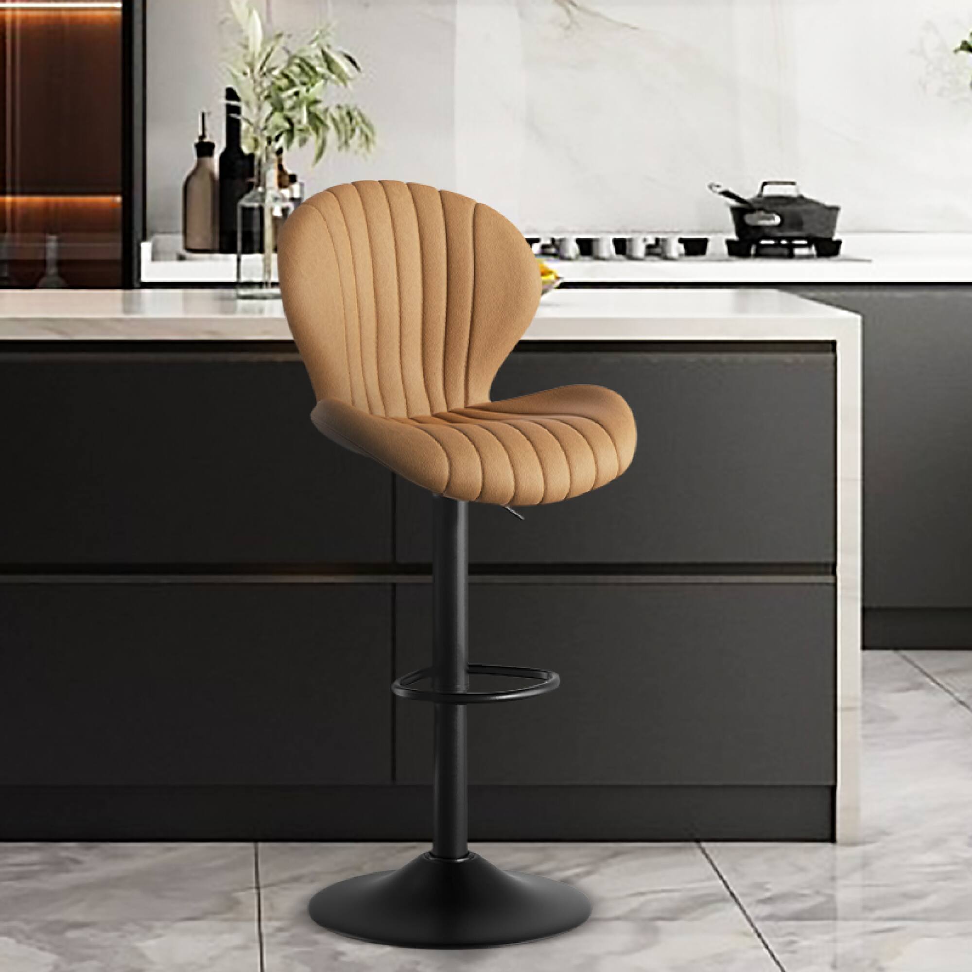 Alt View 8. HTUTWOO - 360° Swivel Bar Stools Set of 2, Adjustable Counter Stools, Faux Leather Bar Chairs with Pedal and Backrest for Kitchen - Brown.