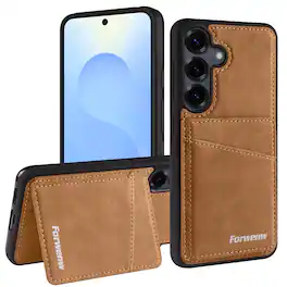 Dteck - RFID Blocking Back Wallet Case for Samsung Galaxy S26 Plus, Shockproof PU Leather Kickstand Rugged Cover - Brown
