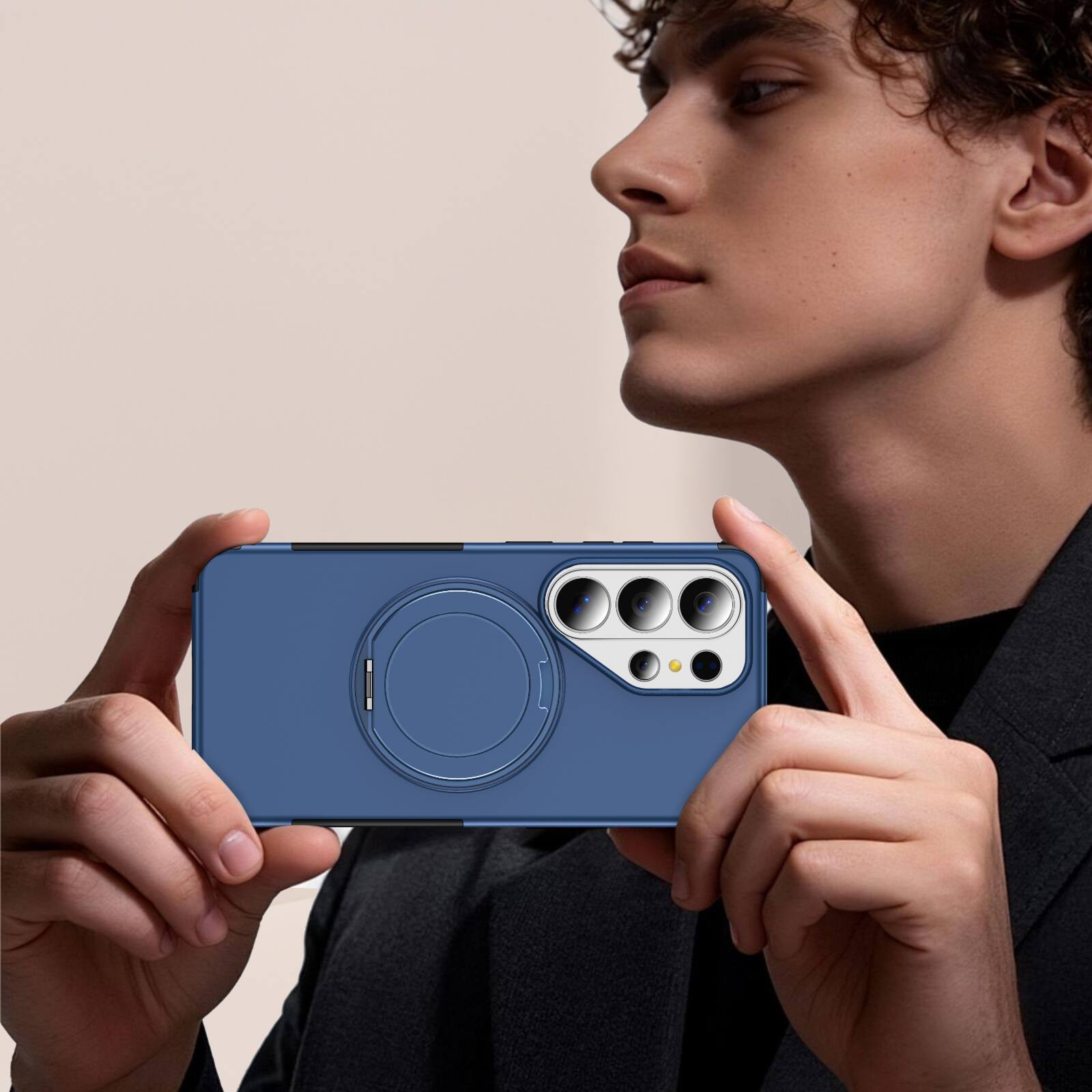 Alt View 4. Dteck - Magnetic Shockproof Case for Samsung Galaxy S26 Ultra, 360 Rotating Ring Stand Non Slip Cover, Raised Edge Protection - Blue.