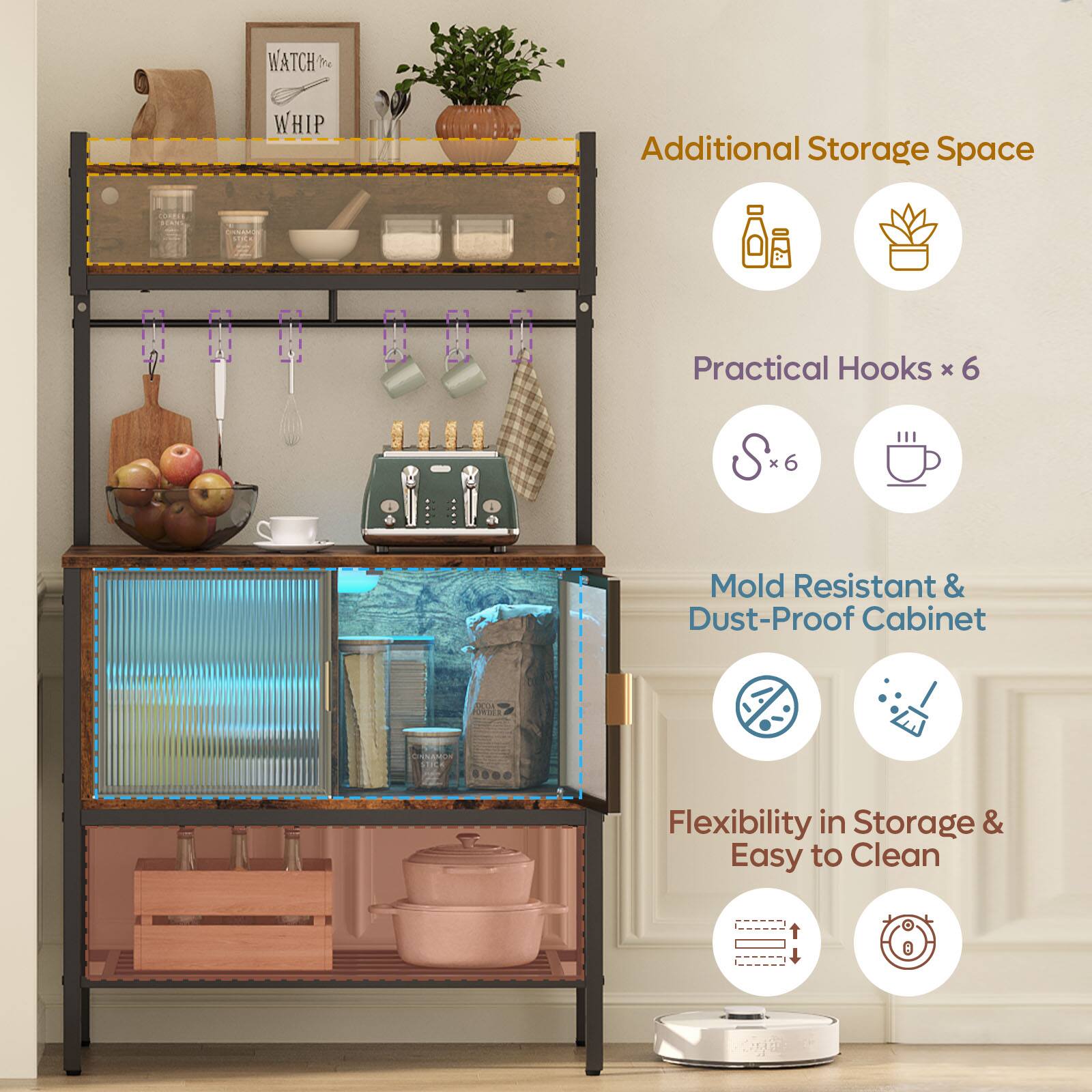 WATCH ME WHIP

Additional Storage Space

Practical Hooks x 6

Mold Resistant & Dust-Proof Cabinet

Flexibility in Storage & Easy to Clean