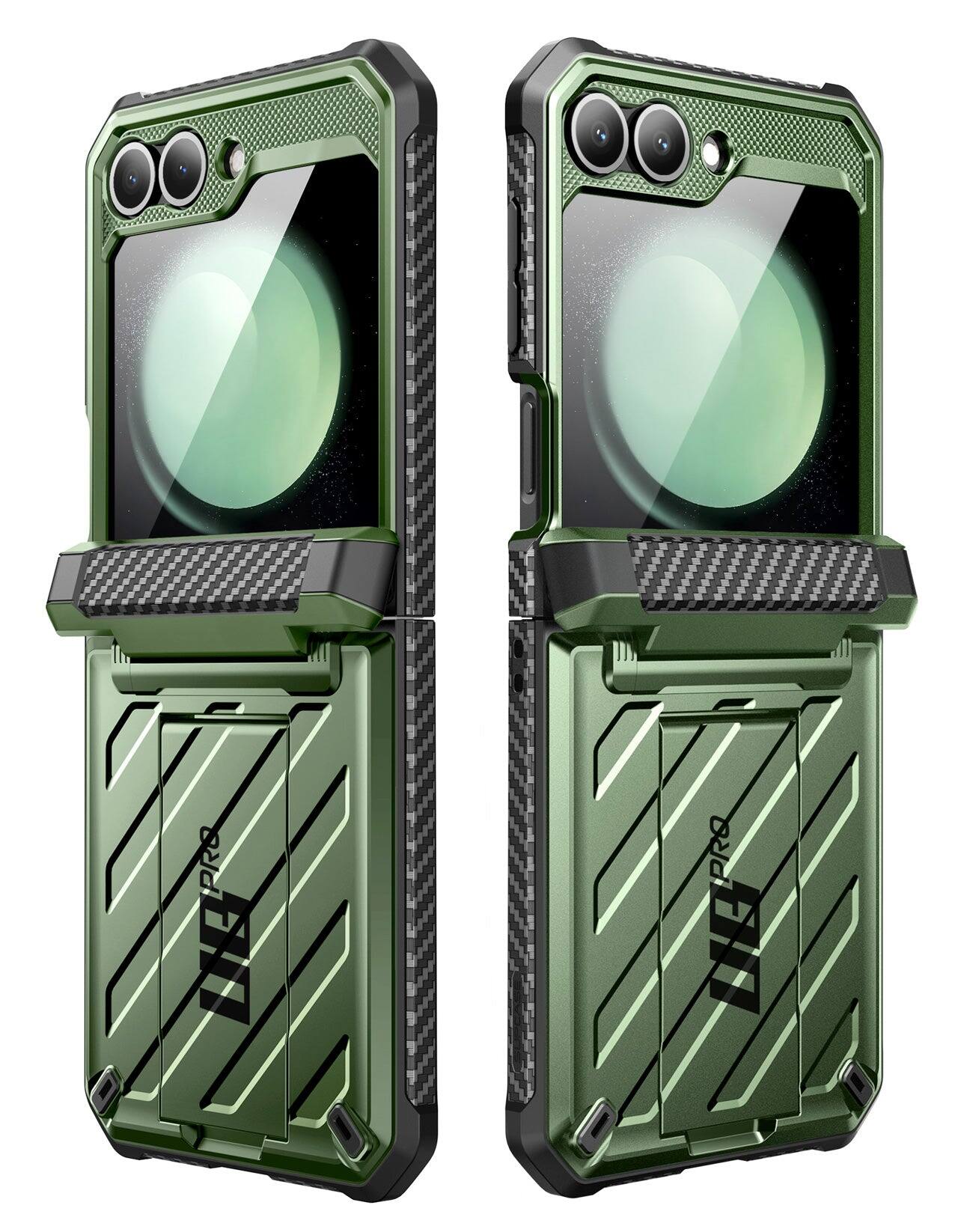 Angle. SUPCASE - Unicorn Beetle Pro Rugged Case for Samsung Galaxy Z Flip6 – Full-Body Protection with Screen Protector - Dark Green.