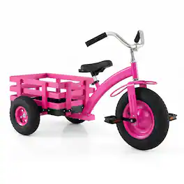 Costway - Kids Tricycle with Storage Basket 15" Inflatable Rubber Tires Adjustable Handlebar - Pink