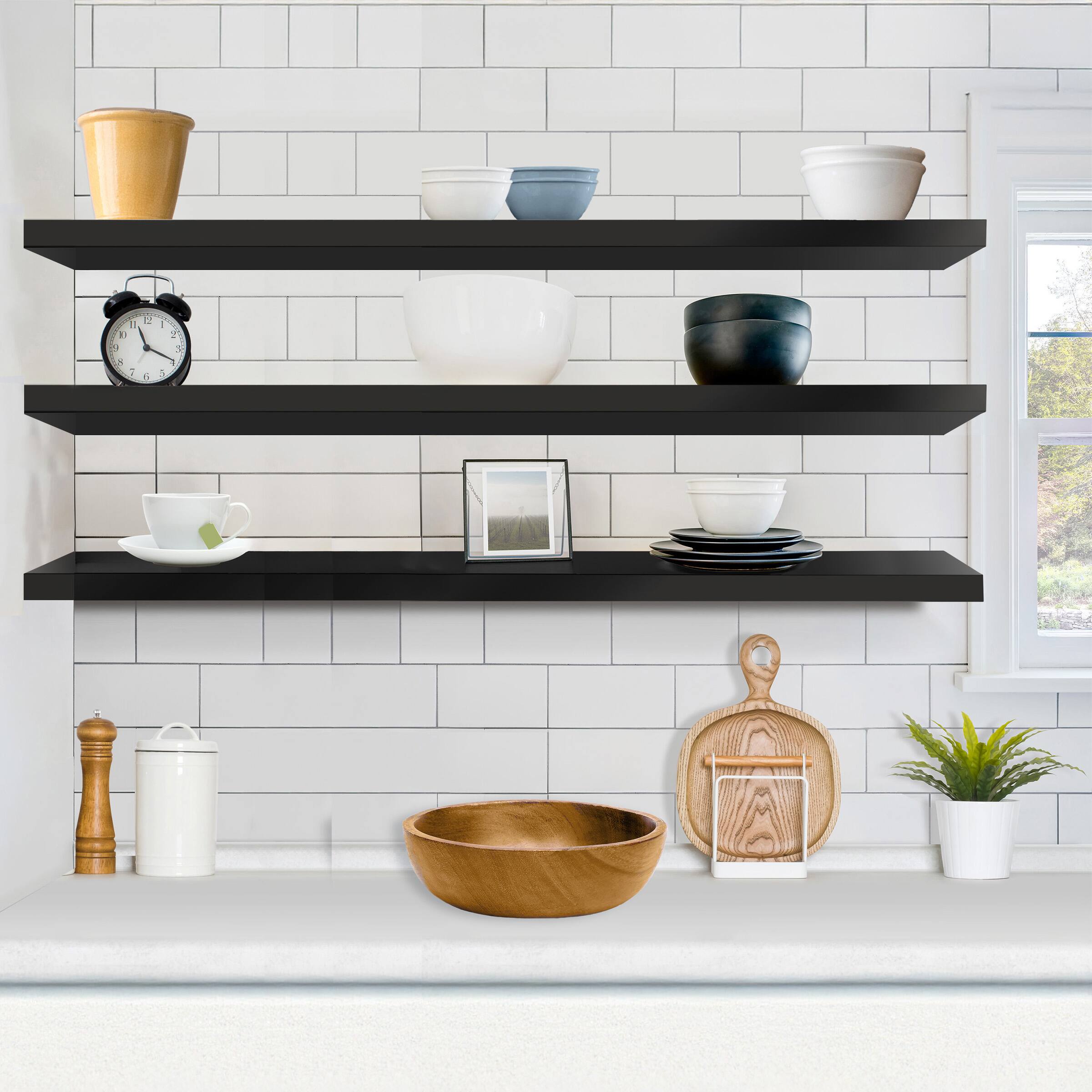 Alt View 2. Sorbus - Sorbus Floating Shelves for Wall - 55 Inch Extra-Long Bathroom Shelves, Floating Shelf with Hidden Brackets (3 Pack) - Black.