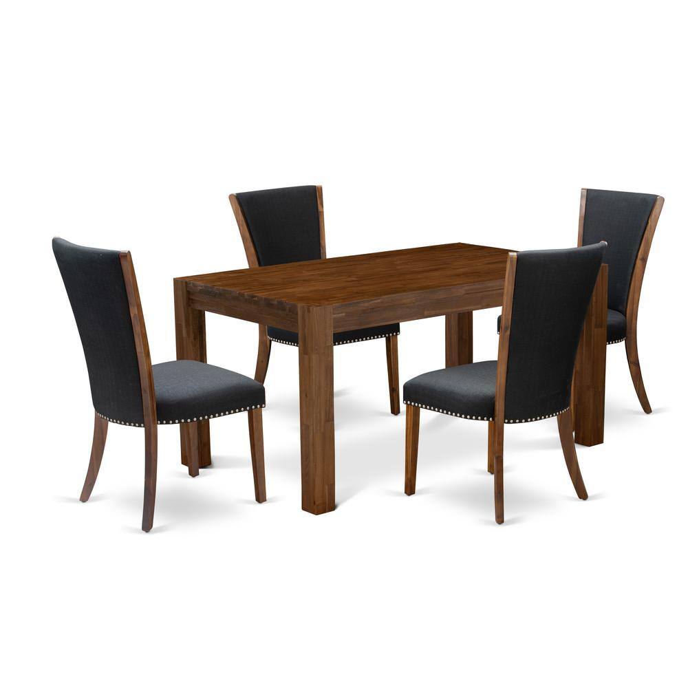 Left. East West Furniture - East West Furniture - CNVE5-N8-24 - 5-Pc Dining Table Set- 4 Kitchen Chairs and Rectangular Dining Table - Black Linen - Natural.