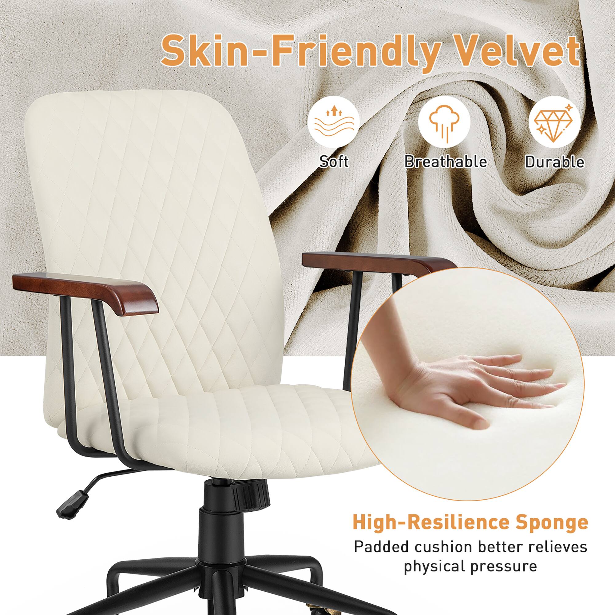 Skin-friendly velvet is a soft, breathable, and durable material that provides high-resilience. The sponge is padded, which helps to better relieve physical pressure, making it a comfortable and effective choice for a chair cushion.