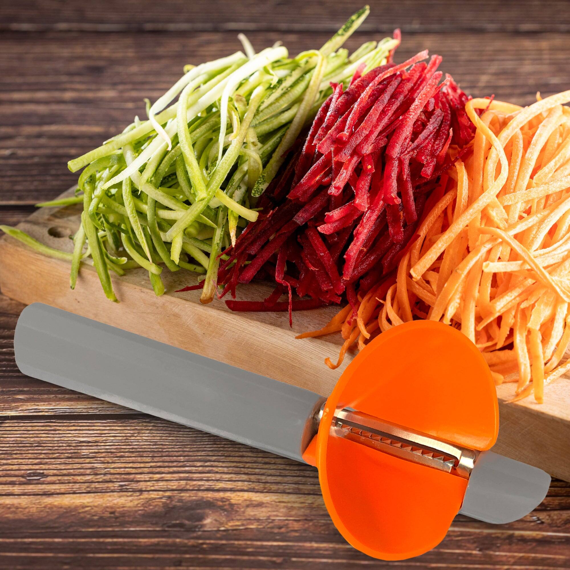 Alt View 8. Cheer Collection - Handheld Vegetable Spiralizer, Stainless Steel Rotary Vegetable Peeler with Non Slip Handle, Veggie Cutter Julienne - Gray.