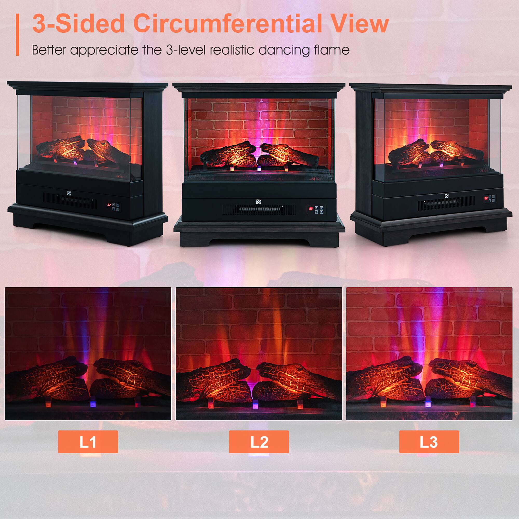3-Sided Circumferential View
Better appreciate the 3-level realistic dancing flame
L1
L2
L3