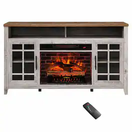 RYHNUYNE - 55 Inch TV Media Stand with Electric Fireplace – KD Insert Heater for Living Room Bedroom - Gray Wash