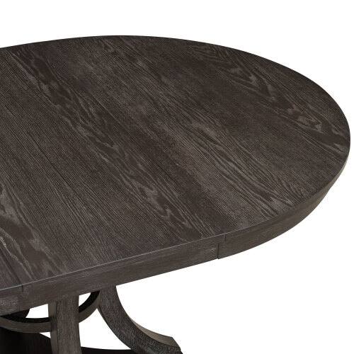 Alt View 6. LUCKY ONE - 5-Piece Vintage Dining Set with 58" Extendable Round Dining Table and 4 Upholstered Chairs - Espresso.