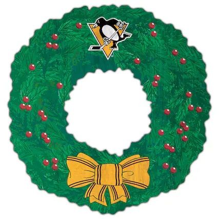 Front. Fan Creations - Pittsburgh Penguins 16'' Team Wreath Sign - Green.