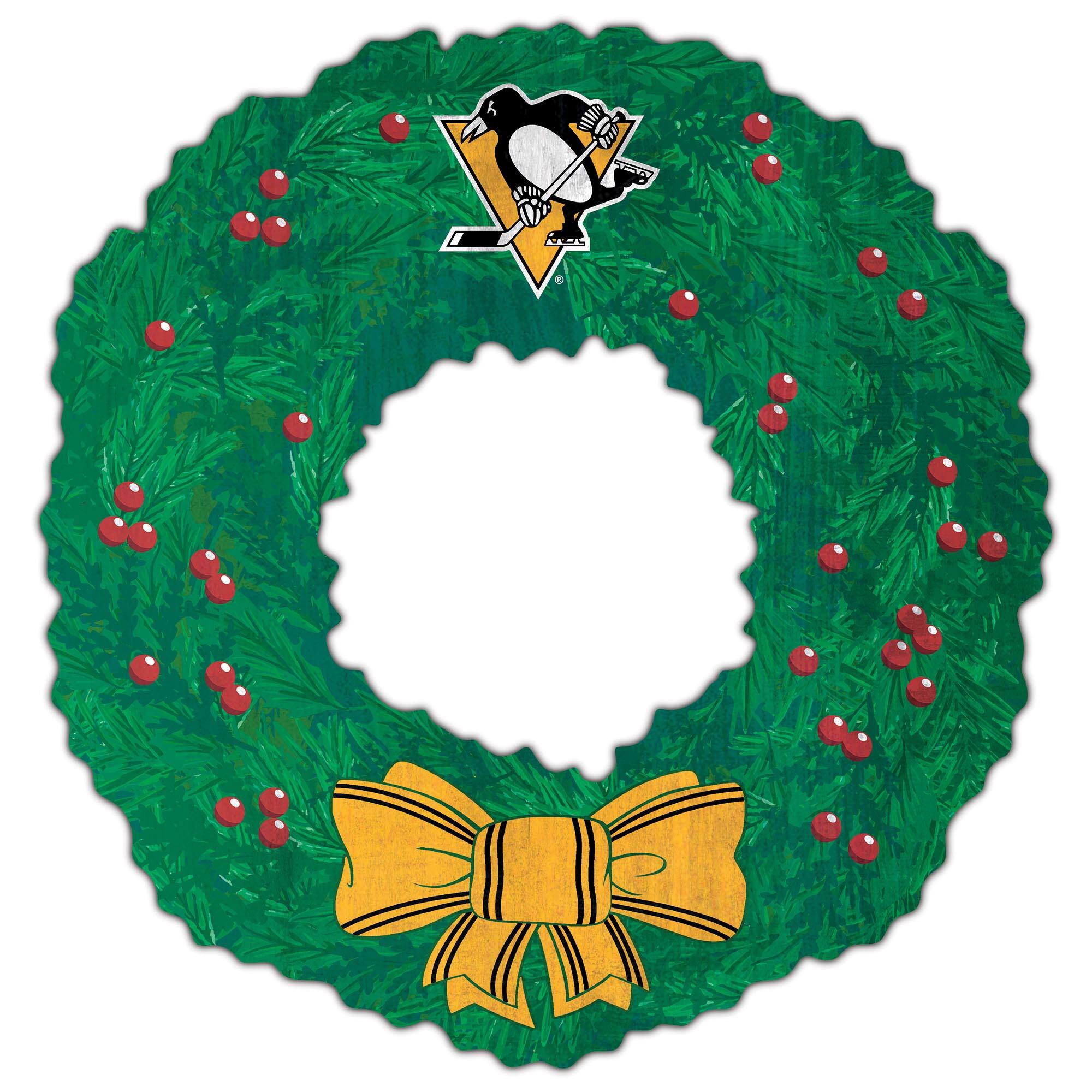 Front. Fan Creations - Pittsburgh Penguins 16'' Team Wreath Sign - Green.