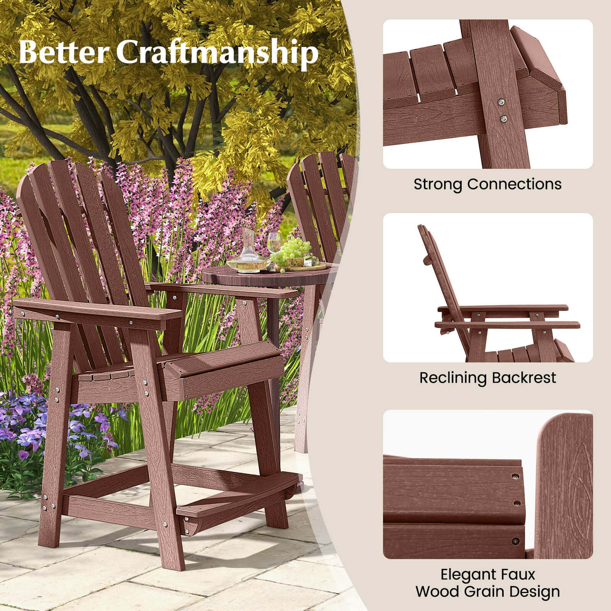 Better Craftsmanship Strong Connections Reclining Backrest Elegant Faux Wood Grain Design