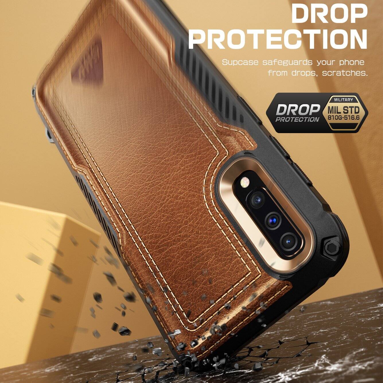 DROP PROTECTION  
Supcase safeguards your phone from drops, scratches.  
MILITARY DROP PROTECTION  
MIL STD 810G-516.6