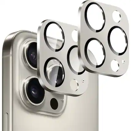 Angle. SaharaCase - Ultra-Strong Camera Lens Protector for Apple iPhone 16 Pro and 16 Pro Max (2-Pack) - Natural Titanium.