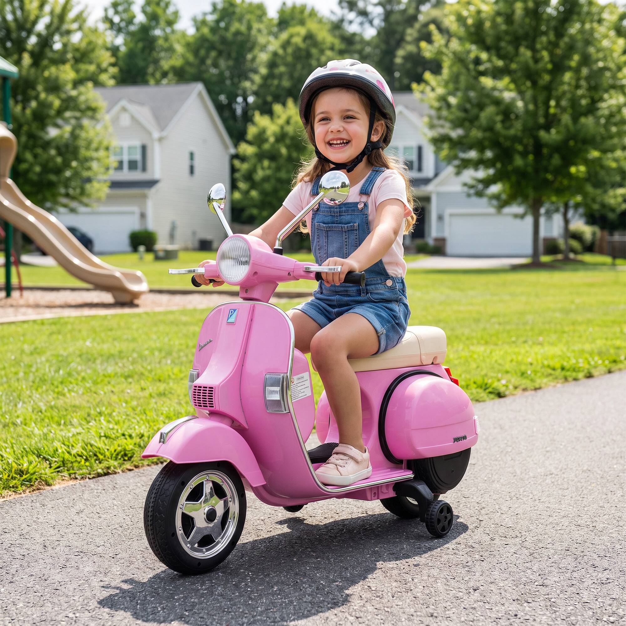 Alt View 8. Qaba - Kid Motorcycle, Electric Motorbike with Training Wheels, Rear Suspension - Pink.