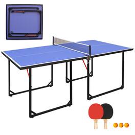 HTUTWOO - 6ft Mid-Size Foldable Portable Ping Pong Table Set for Indoor & Outdoor Use - Includes Net, 2 Table Paddles & 3 Ball - Blue+Black