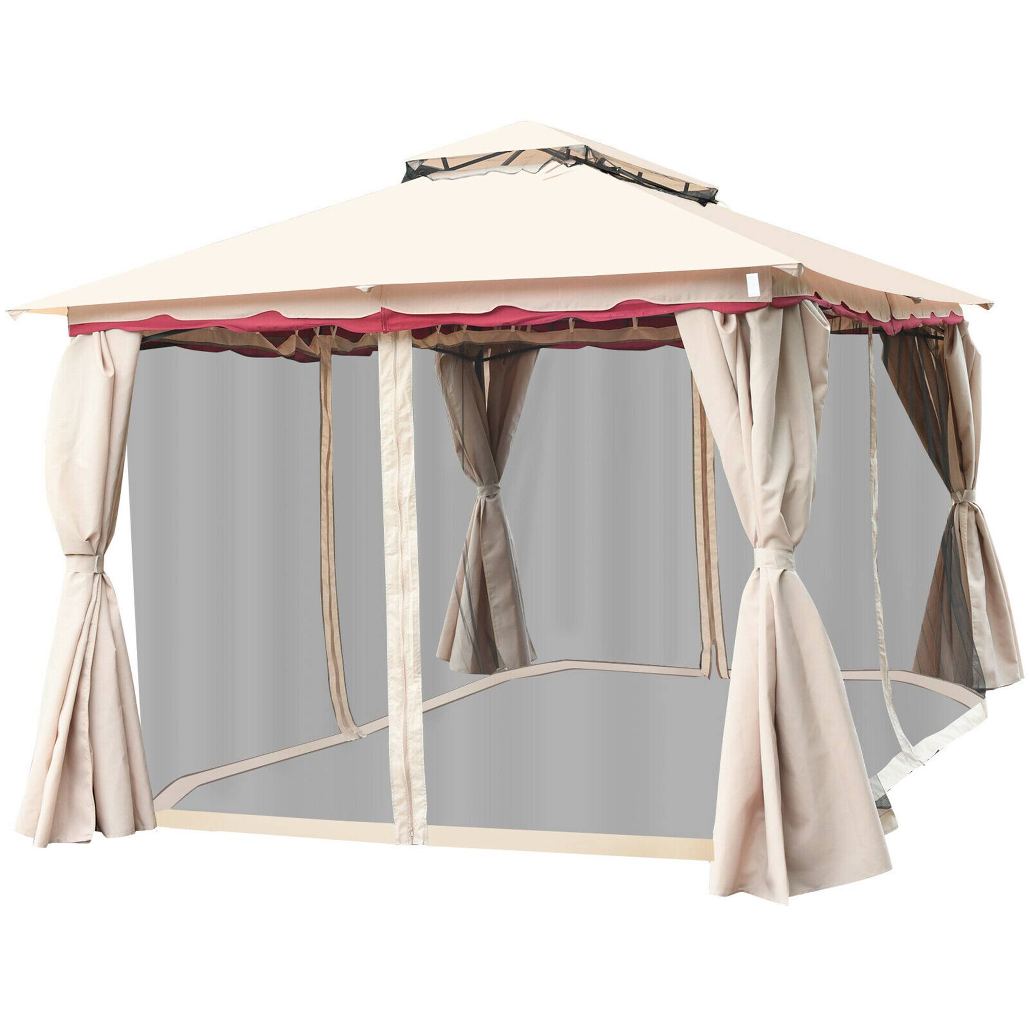 Alt View 8. Gymax - Gymax 13'x10'Outdoor Canopy Gazebo Art Steel Frame Party Patio Canopy Gazebo W/Netting - Sand color +Black.