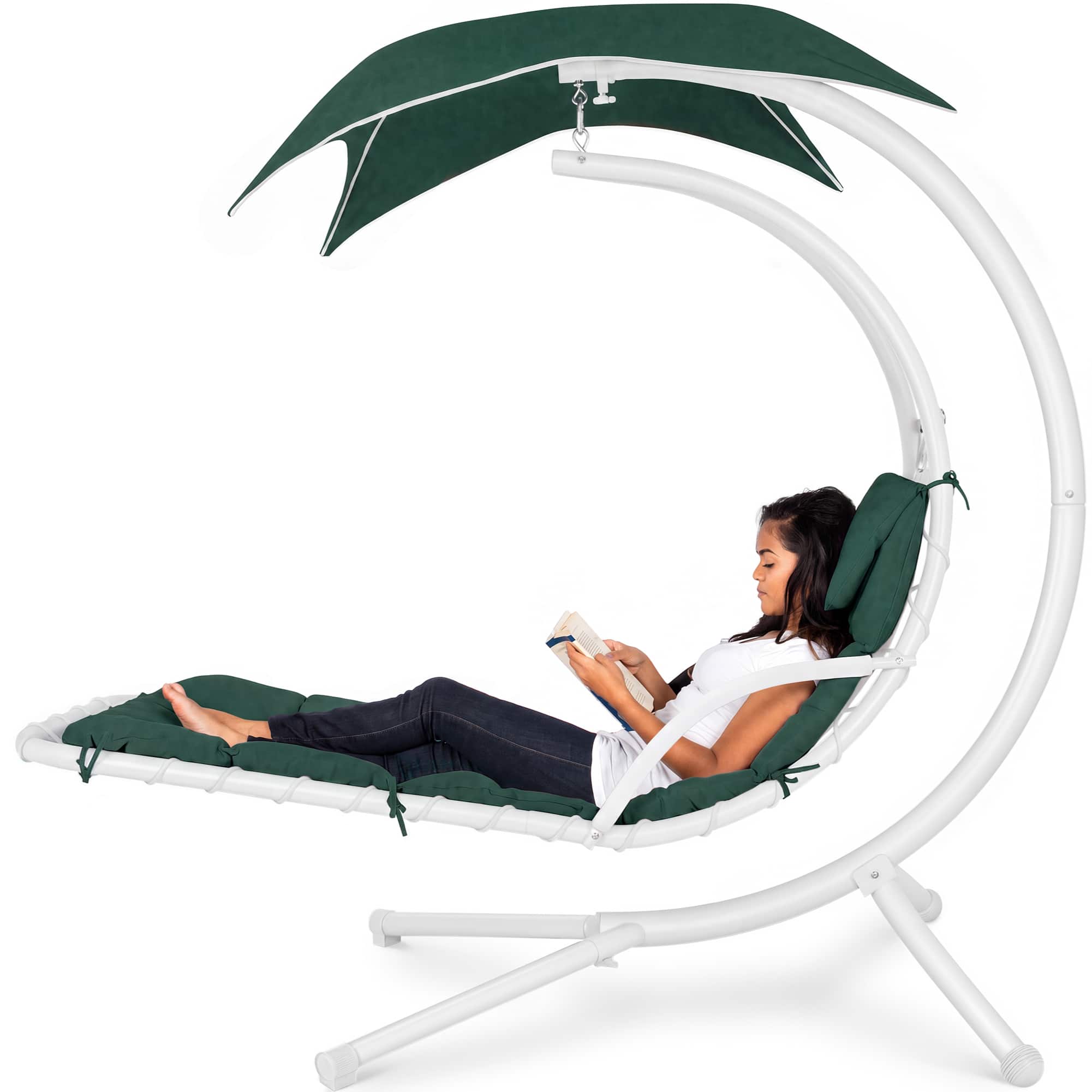 Best Choice Products - Hanging Curved Chaise Lounge Chair Swing w/ Pillow, Shade, Stand w/ gray pole - New Forest price history on PriceWatchPro