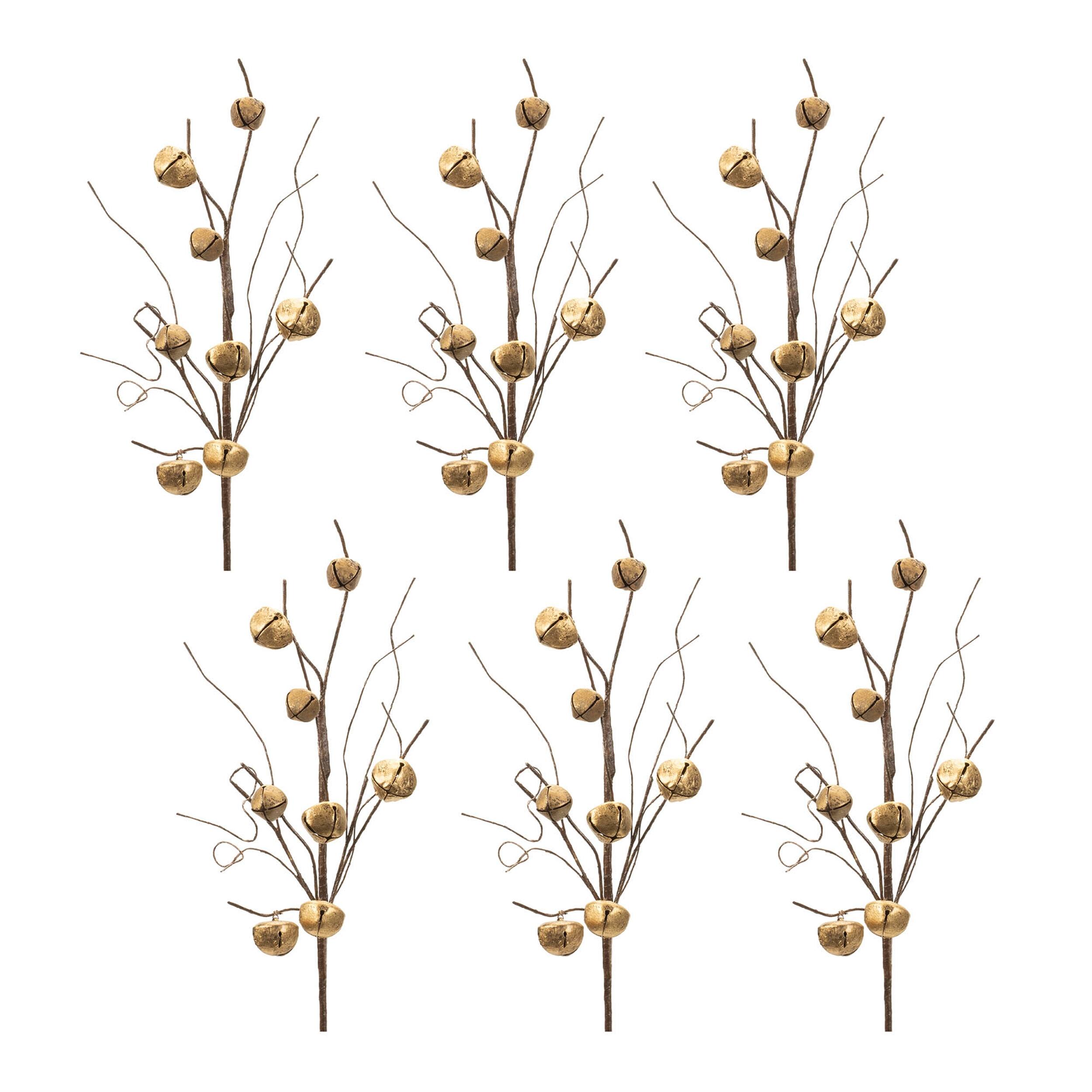 Left. BreeBe - Sleigh Bell Twig Spray (Set of 6) - Gold, Brown.